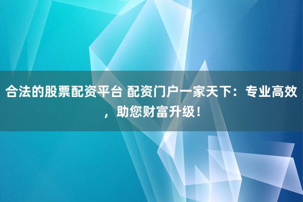 合法的股票配资平台 配资门户一家天下：专业高效，助您财富升级！