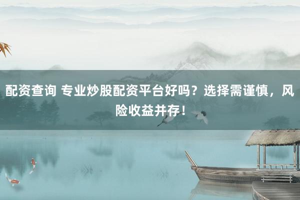 配资查询 专业炒股配资平台好吗？选择需谨慎，风险收益并存！