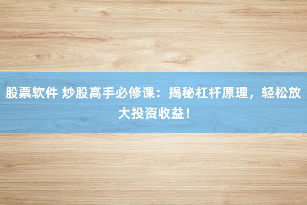 股票软件 炒股高手必修课：揭秘杠杆原理，轻松放大投资收益！
