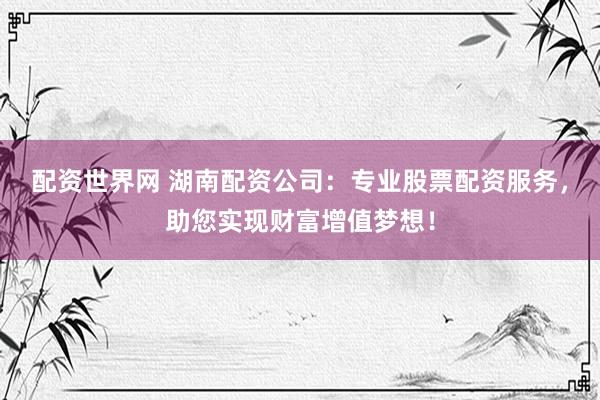 配资世界网 湖南配资公司：专业股票配资服务，助您实现财富增值梦想！