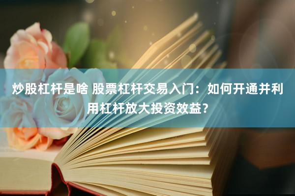 炒股杠杆是啥 股票杠杆交易入门：如何开通并利用杠杆放大投资效益？