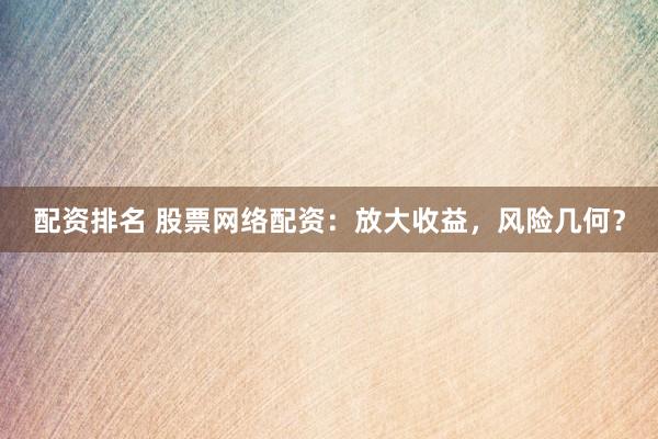 配资排名 股票网络配资：放大收益，风险几何？