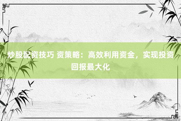 炒股配资技巧 资策略：高效利用资金，实现投资回报最大化