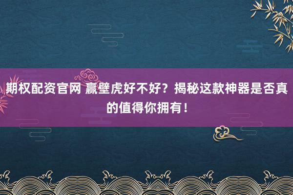 期权配资官网 赢壁虎好不好?揭秘这款神器是否真的值得你拥有!